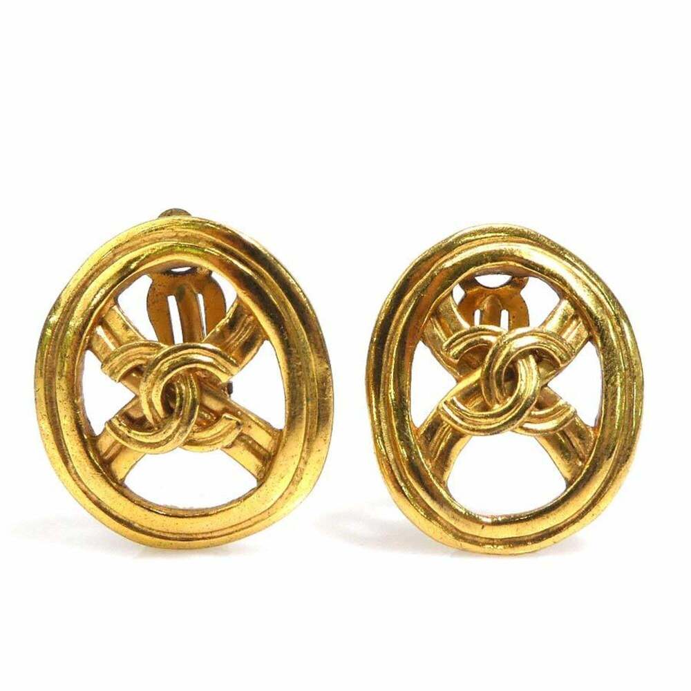 CHANEL Authentic Gold Logo Earrings - Picture 1 of 5